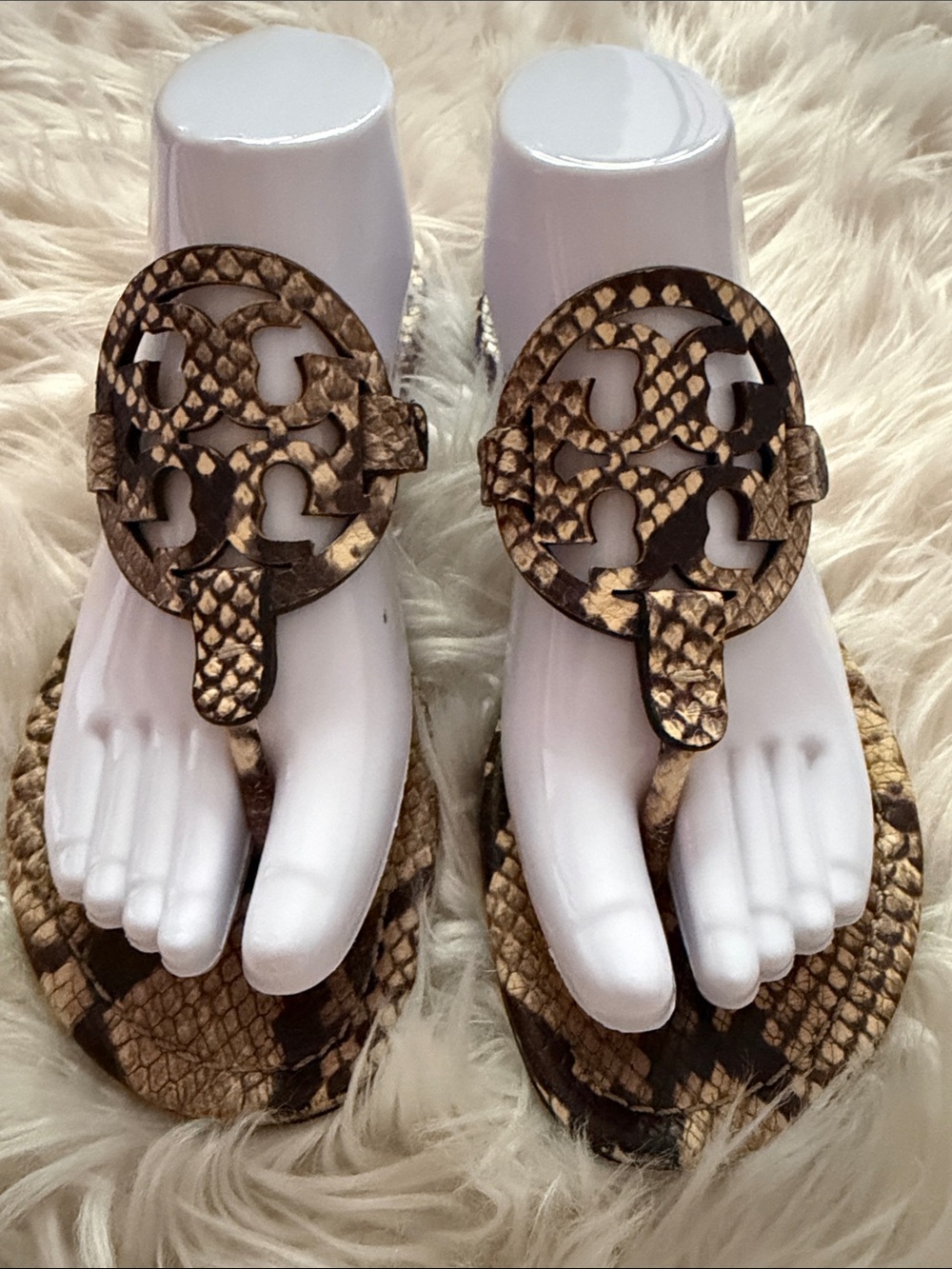 Tory Burch Women’s Snake-Print Thong Sandals in Brown Sz 9.5